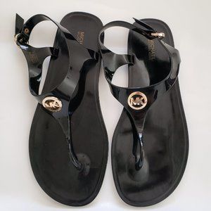 Michael Kors Black Jelly Buckle Strap Size 10 Women's PVC Thong Sandals EUC